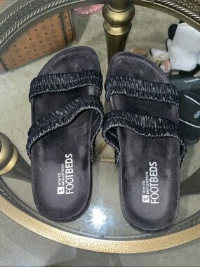 New. Women's Black Double-Strap Slide Sandals